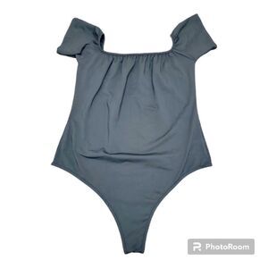 Bodysuit Short Sleeve Off Shoulder Square Neck Solid Black Stretch Plus Size 2XL